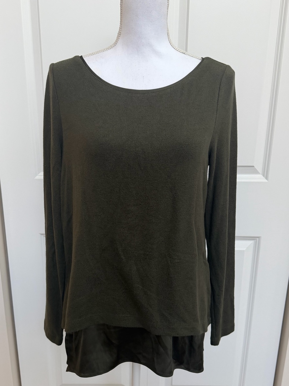 WHBM - Women’s Olive Green Layered Long-Sleeve Top (medium)